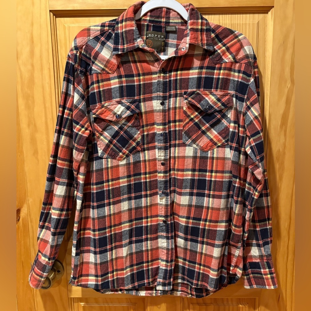 Roper Men’s Western Flannel Plaid Shirt with snap buttons size M